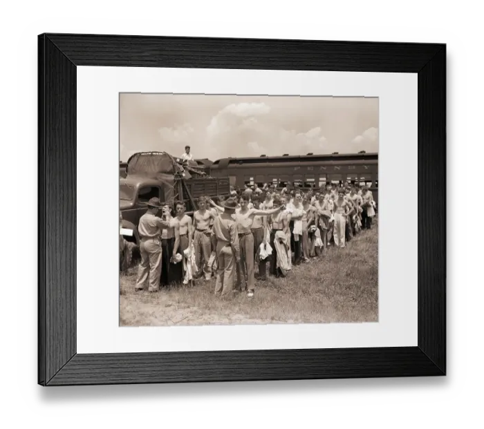 Framed Print : Doctors Inspecting Army Men at Base Framed Print : Doctors Inspecting Army Men at Base