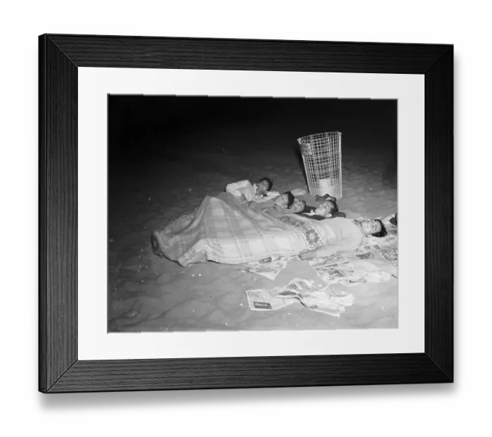 Framed Print : Four People Sleeping on Beach at Coney Island Framed Print : Four People Sleeping on Beach at Coney Island