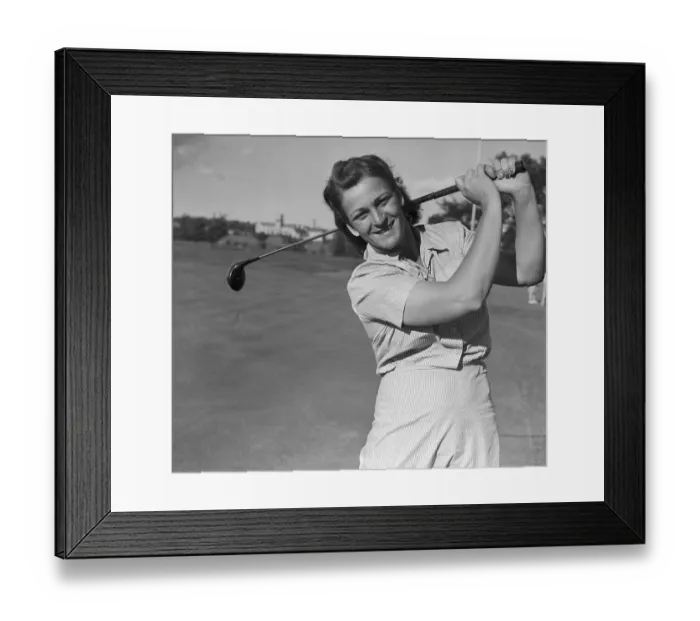 Framed Print : Babe Didrikson Smiling with Golf Club over her Shoulder Framed Print : Babe Didrikson Smiling with Golf Club over her Shoulder