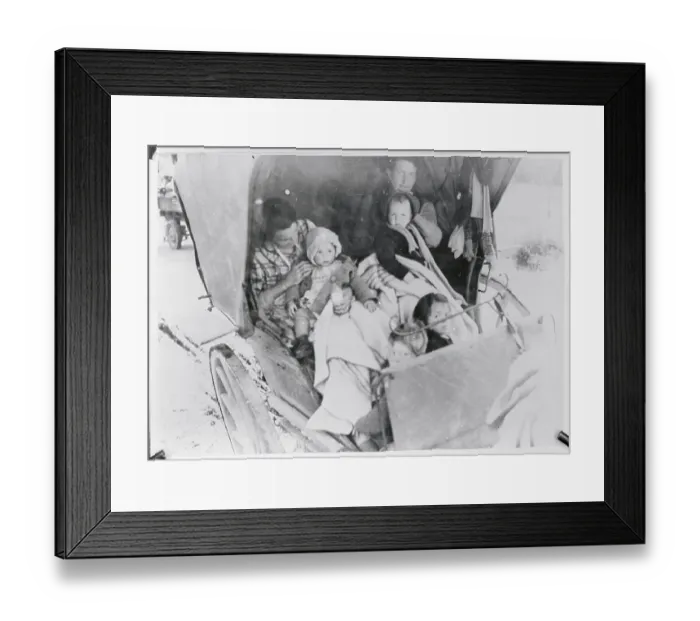Framed Print : Refugee Vehicle Carrying Parents and Children to Safety Framed Print : Refugee Vehicle Carrying Parents and Children to Safety