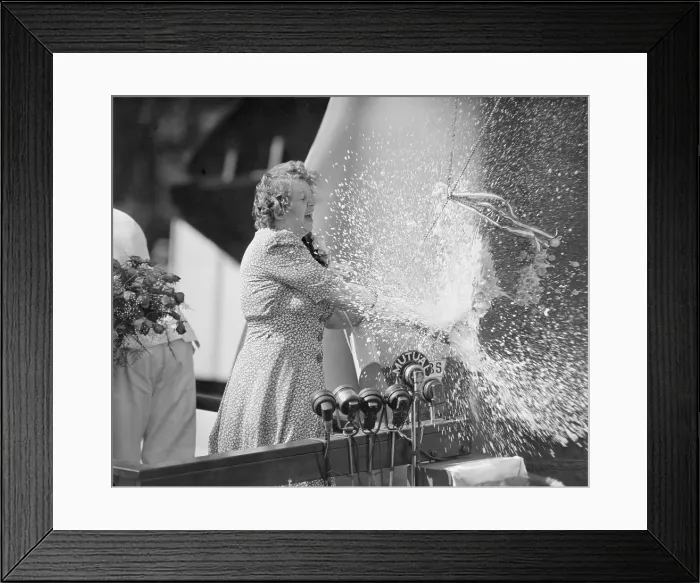 Framed Print : Woman Christening Battleship Framed Print : Woman Christening Battleship