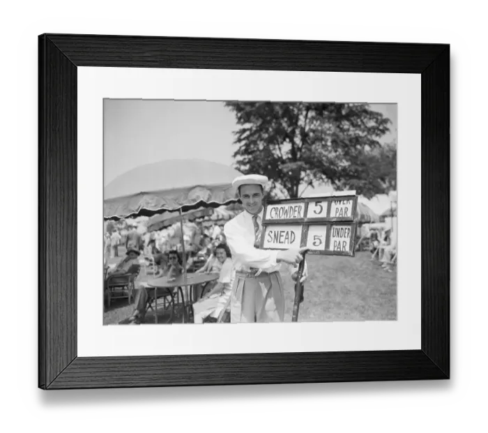 Framed Print : Golfer Sam Snead Pointing at Opening Round Score Framed Print : Golfer Sam Snead Pointing at Opening Round Score
