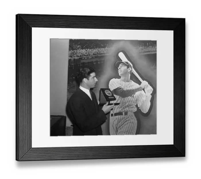 Framed Print : Joe DiMaggio Posing Next to Picture of Himself Framed Print : Joe DiMaggio Posing Next to Picture of Himself