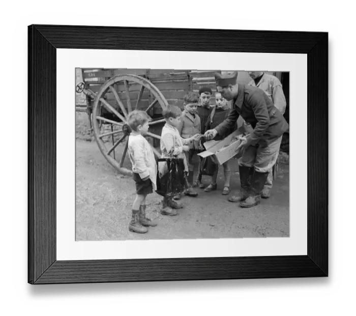 Framed Print : French Children Receiving Cookies, Wwii Framed Print : French Children Receiving Cookies, Wwii