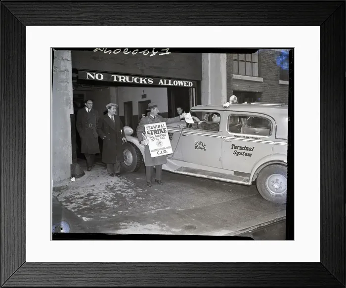 Framed Print : Picket Hands Strike Notice to Cab Driver Framed Print : Picket Hands Strike Notice to Cab Driver