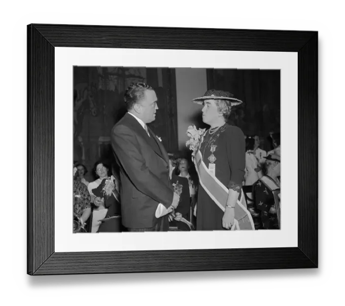 Framed Print : J. Edgar Hoover Talking to Woman Framed Print : J. Edgar Hoover Talking to Woman