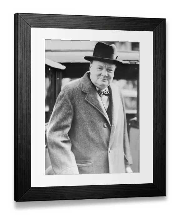 Framed Print : Portrait of Winston Churchill in Overcoat and Hat Framed Print : Portrait of Winston Churchill in Overcoat and Hat