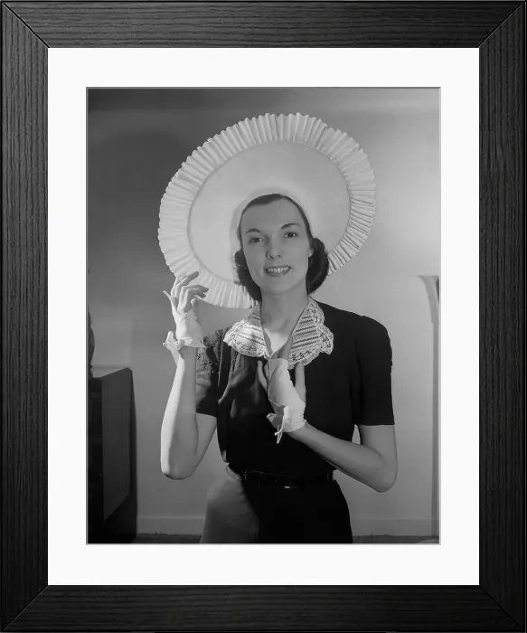 Framed Print : Woman Modeling Hat and Gloves Framed Print : Woman Modeling Hat and Gloves