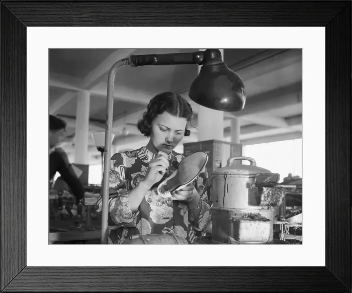 Framed Print : Hilda Davis Making Shoes Framed Print : Hilda Davis Making Shoes