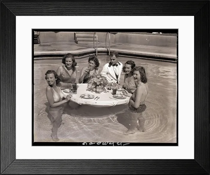 Framed Print : Girls Eating Lunch in Hotel Pool Framed Print : Girls Eating Lunch in Hotel Pool