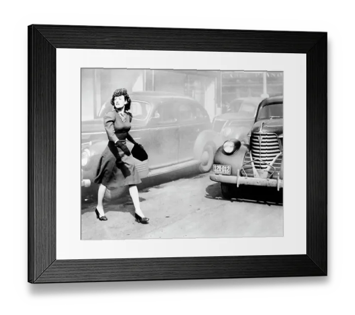 Framed Print : Woman Jaywalking on Busy Street Framed Print : Woman Jaywalking on Busy Street