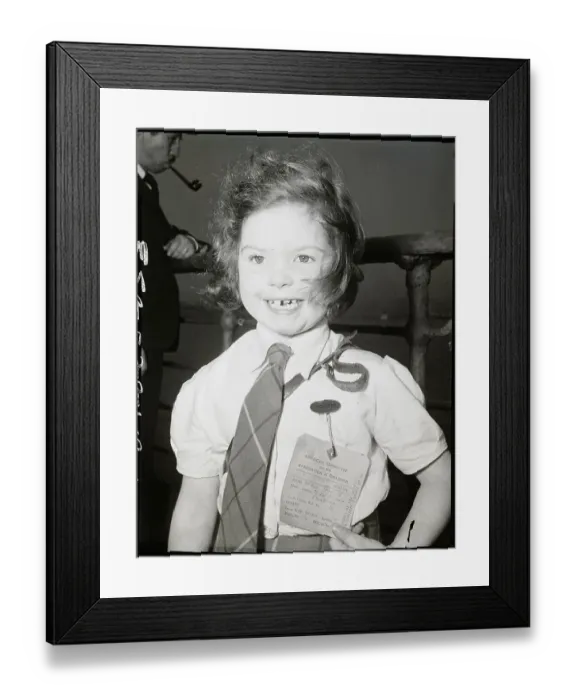 Framed Print : Six-Year-Old British Refugee Wearing Tag Framed Print : Six-Year-Old British Refugee Wearing Tag