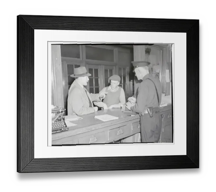 Framed Print : Robert Wilson Standing at Police Desk Framed Print : Robert Wilson Standing at Police Desk