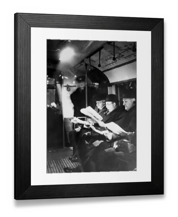 Framed Print : Men Reading in Subway Car Framed Print : Men Reading in Subway Car