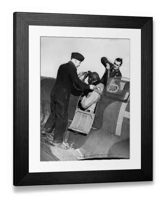 Framed Print : Mechanics Assisting Pilot Before His Takeoff Framed Print : Mechanics Assisting Pilot Before His Takeoff