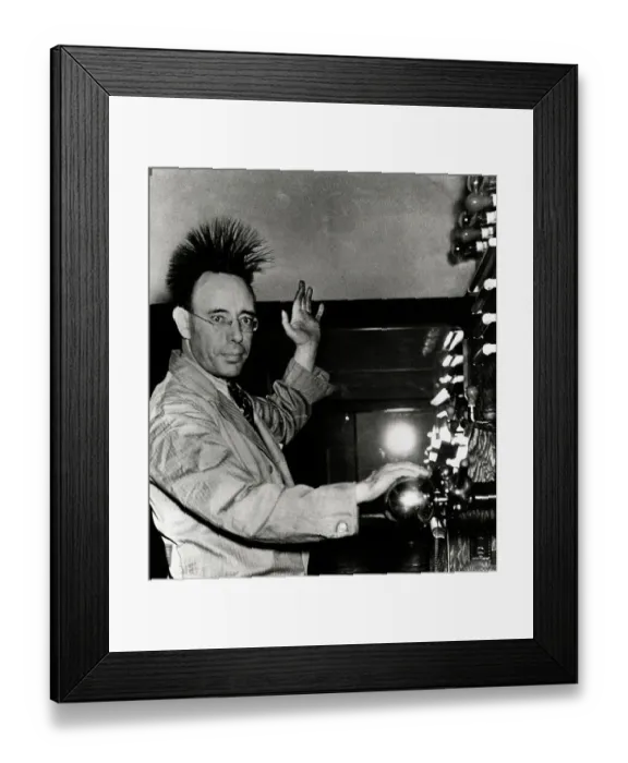 Framed Print : Man's Hair Stands Up During Static Electricity Experiment Framed Print : Man's Hair Stands Up During Static Electricity Experiment