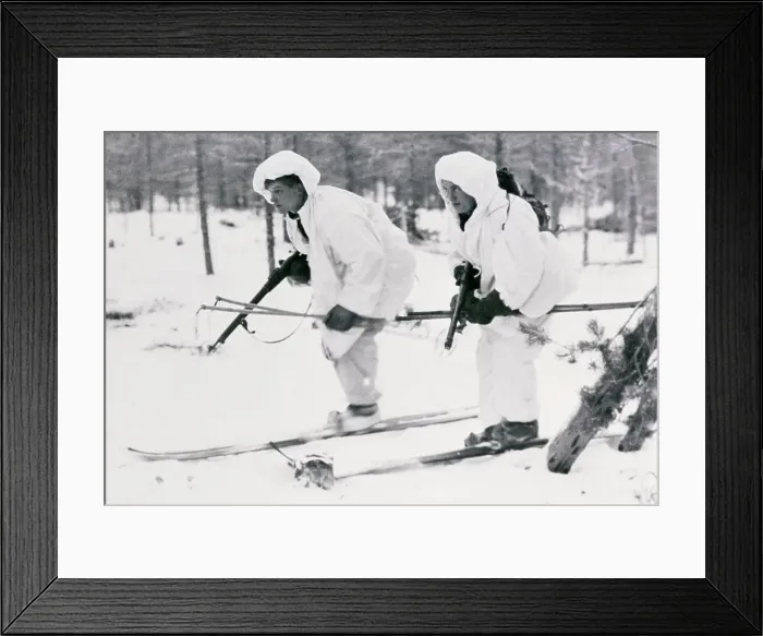 Framed Print : Soldiers Gliding on Skis Holding Rifles Framed Print : Soldiers Gliding on Skis Holding Rifles