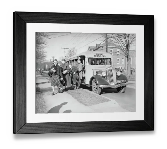 Framed Print : Children Getting off School Bus Framed Print : Children Getting off School Bus