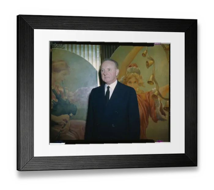 Framed Print : Senator Harry Bird Standing in Front of Mural