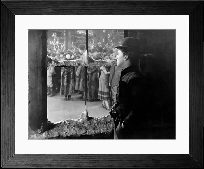 Framed Print : Actor Charlie Chaplin Peeping Through Window at Crowd Framed Print : Actor Charlie Chaplin Peeping Through Window at Crowd