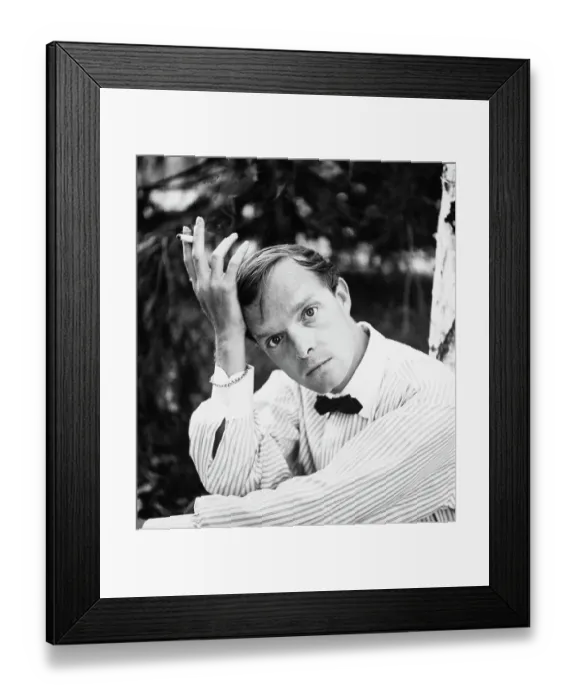 Framed Print : Author Truman Capote Posing Outdoors with Cigarette