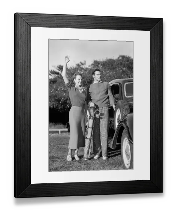 Framed Print : Golfers Waving to Friends at the Course Framed Print : Golfers Waving to Friends at the Course
