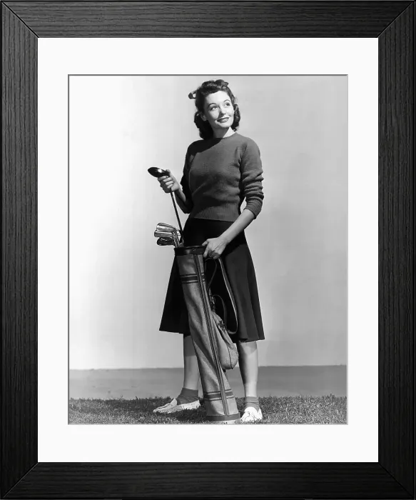 Framed Print : Woman Holding Golf Club And Golf Bag Framed Print : Woman Holding Golf Club And Golf Bag