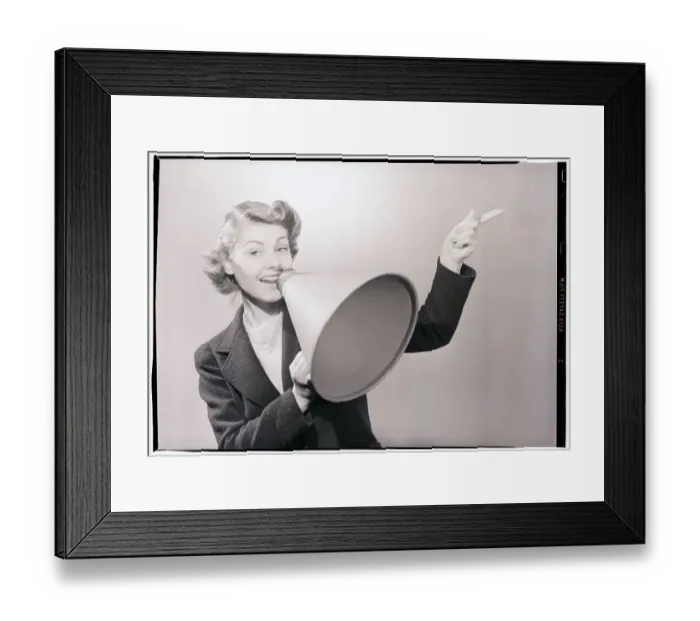 Framed Print : Woman Holding Megaphone Framed Print : Woman Holding Megaphone