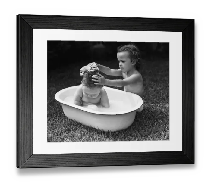 Framed Print : Baby Siblings Taking a Bath Framed Print : Baby Siblings Taking a Bath