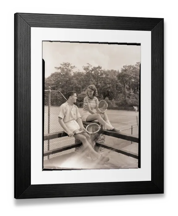 Framed Print : Couple Taking a Break from Tennis Framed Print : Couple Taking a Break from Tennis