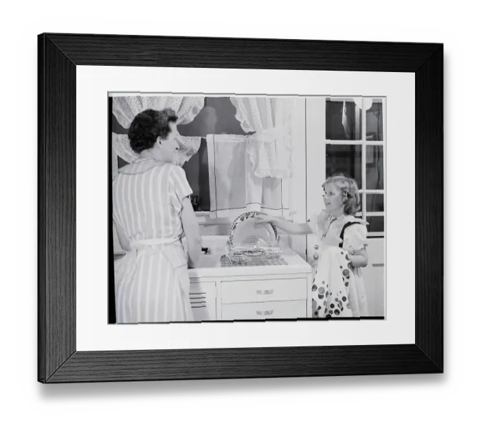 Framed Print : Mother Washing Dishes, Daughter Drying Them Framed Print : Mother Washing Dishes, Daughter Drying Them