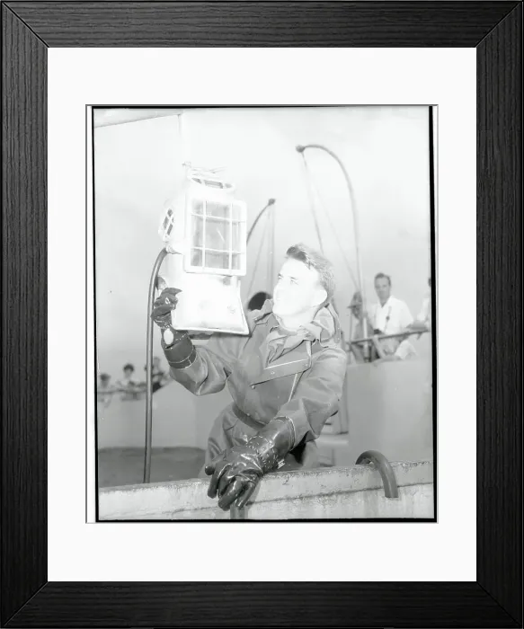 Framed Print : Marineland Diver Posing with a Diving Tool Framed Print : Marineland Diver Posing with a Diving Tool
