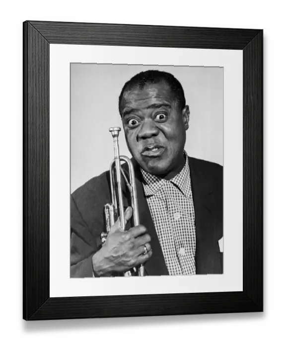 Framed Print : Louis Armstrong Holding Trumpet and Staring Framed Print : Louis Armstrong Holding Trumpet and Staring