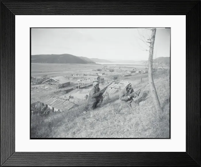 Framed Print : American Soldiers as Canvassing for Snipers on Hillside Framed Print : American Soldiers as Canvassing for Snipers on Hillside