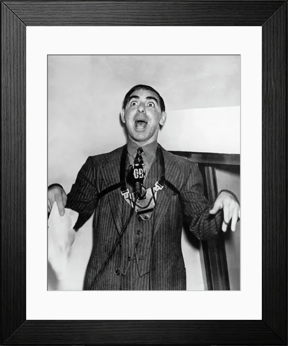 Framed Print : Eddie Cantor with Microphone Strapped to Chest
