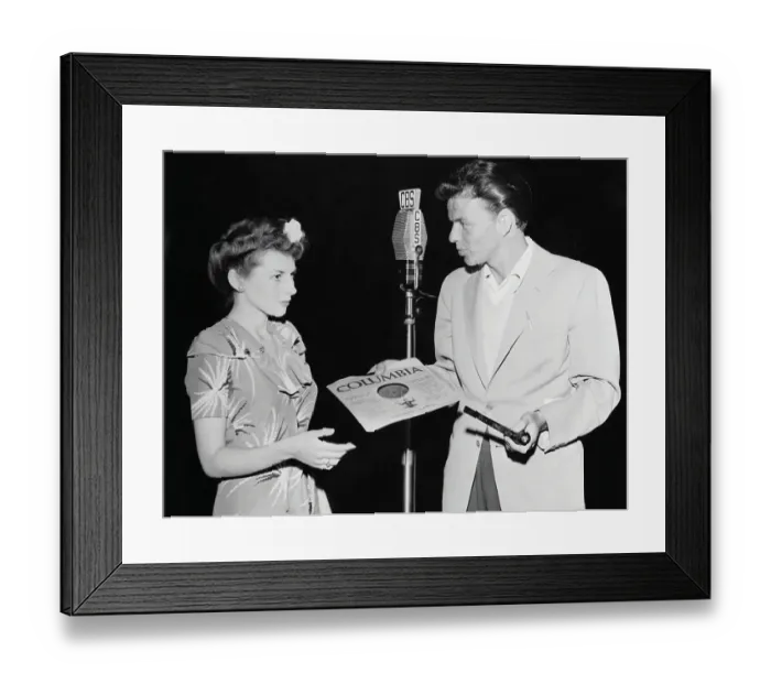 Framed Print : Frank Sinatra Giving Record to Woman Framed Print : Frank Sinatra Giving Record to Woman
