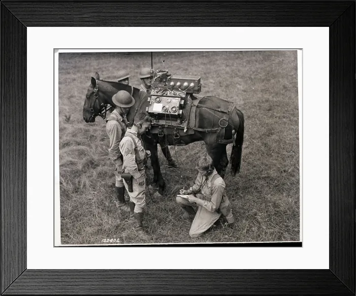Framed Print : US Army Communications Specialists with Pack Horse