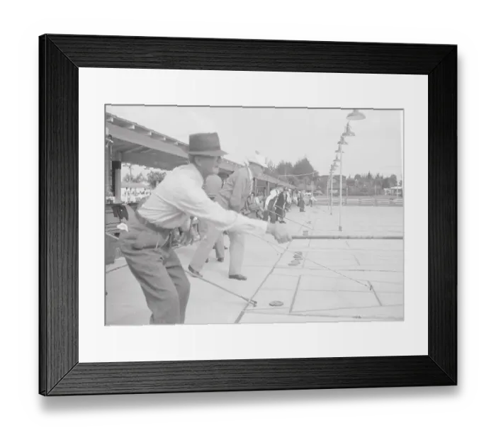 Framed Print : Men Playing Shuffleboard Framed Print : Men Playing Shuffleboard