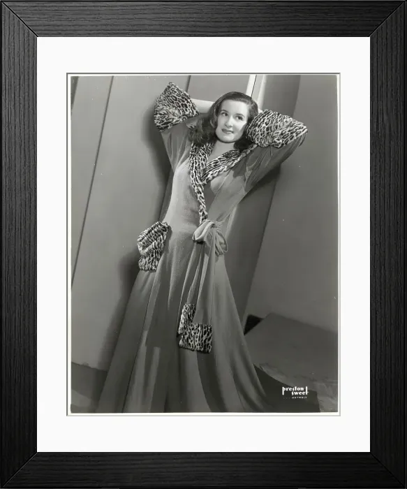 Framed Print : Model Wearing Leopard Dressing Gown Framed Print : Model Wearing Leopard Dressing Gown