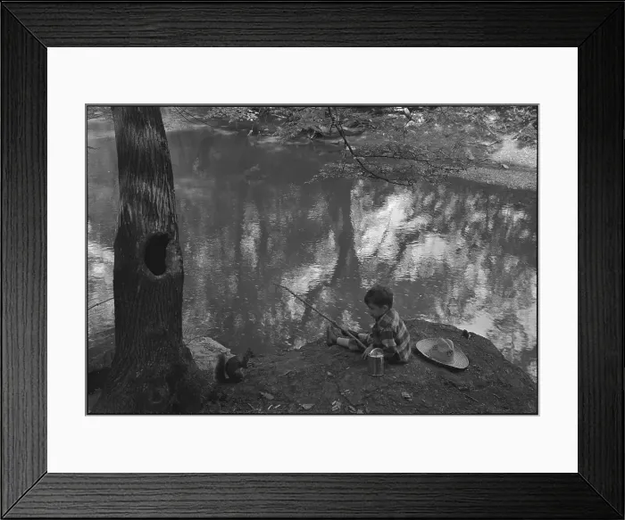 Framed Print : Squirrel Watching Boy Fish Framed Print : Squirrel Watching Boy Fish