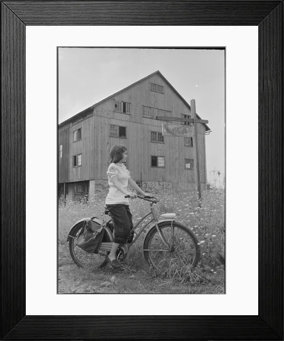 Framed Print : Mary Ellen Lanks on Bicycle by Hostel Framed Print : Mary Ellen Lanks on Bicycle by Hostel