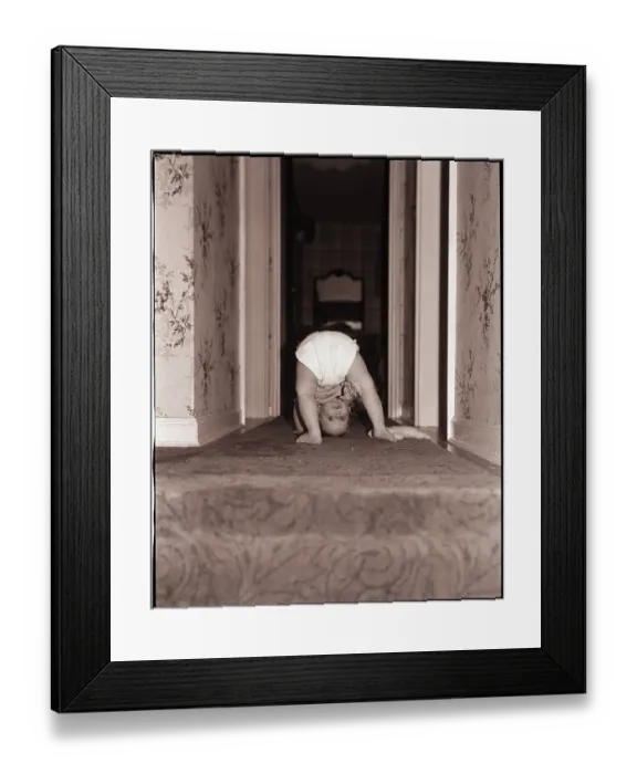 Framed Print : Baby Playing in Hallway Framed Print : Baby Playing in Hallway