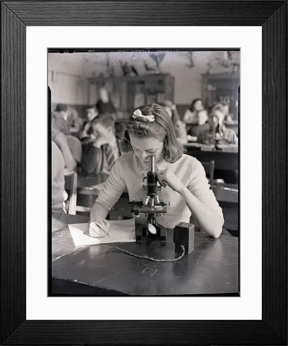 Framed Print : Girl Looking into Microscope Framed Print : Girl Looking into Microscope