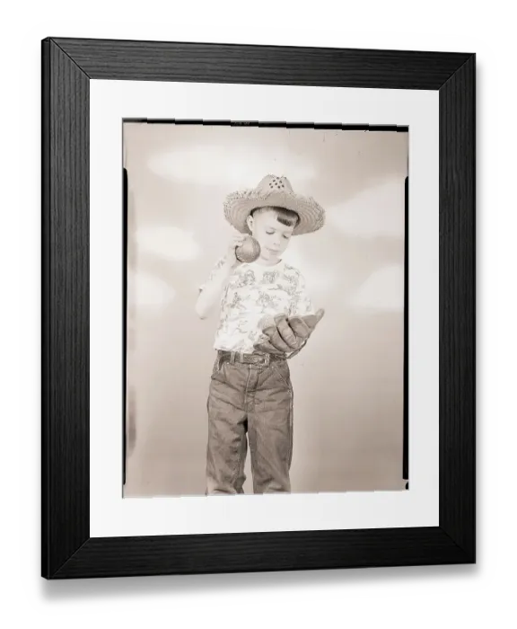 Framed Print : Boy Holding Baseball Glove Framed Print : Boy Holding Baseball Glove