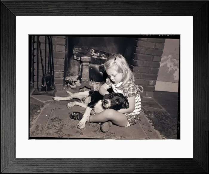 Framed Print : Girl Holding Dog