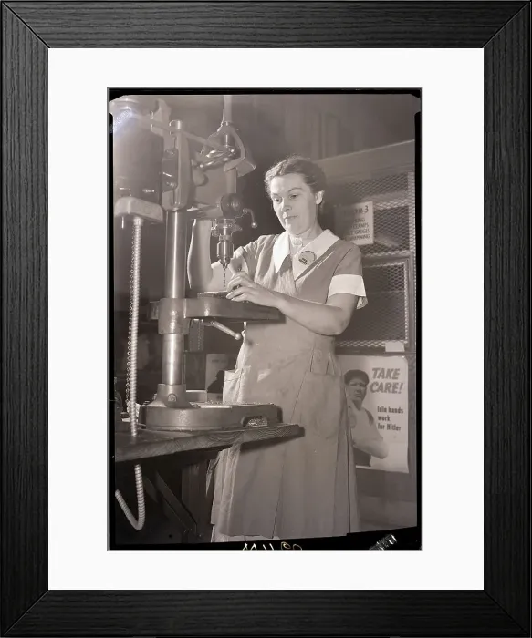 Framed Print : Woman Operating Drill Press Framed Print : Woman Operating Drill Press