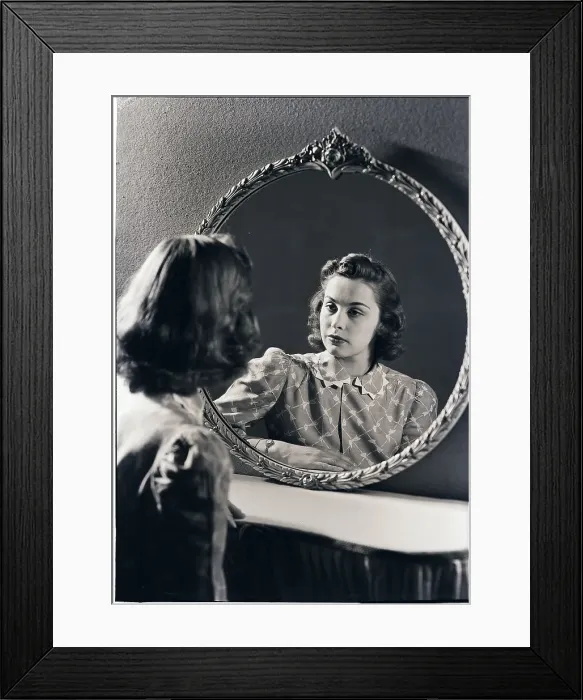 Framed Print : Woman Looking into Mirror Framed Print : Woman Looking into Mirror