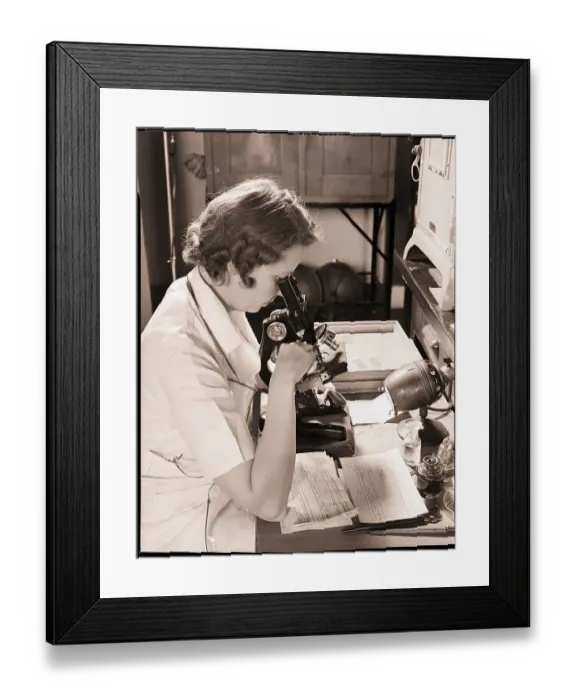 Framed Print : Hospital Technician Examining Slide