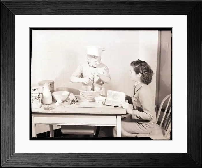 Framed Print : Boy Baking with His Mother