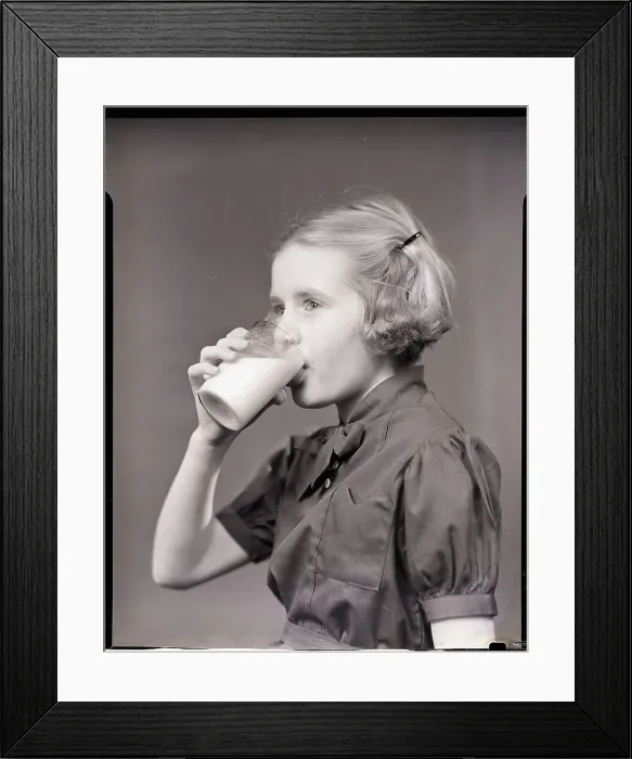 Framed Print : Girl Drinking Glass of Milk Framed Print : Girl Drinking Glass of Milk